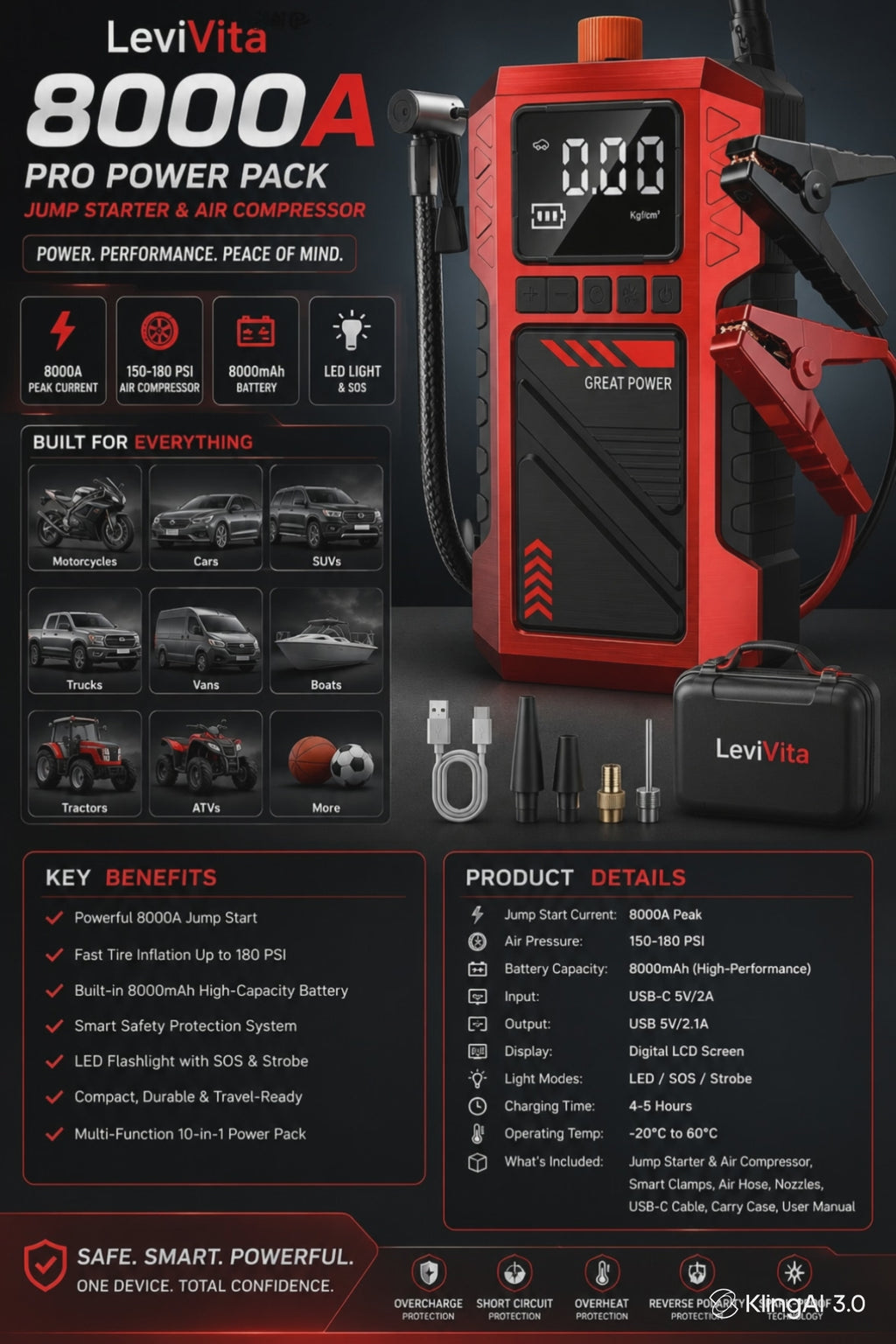 LeviVita PowerMax 8000A - Jump Starter & Air Compressor